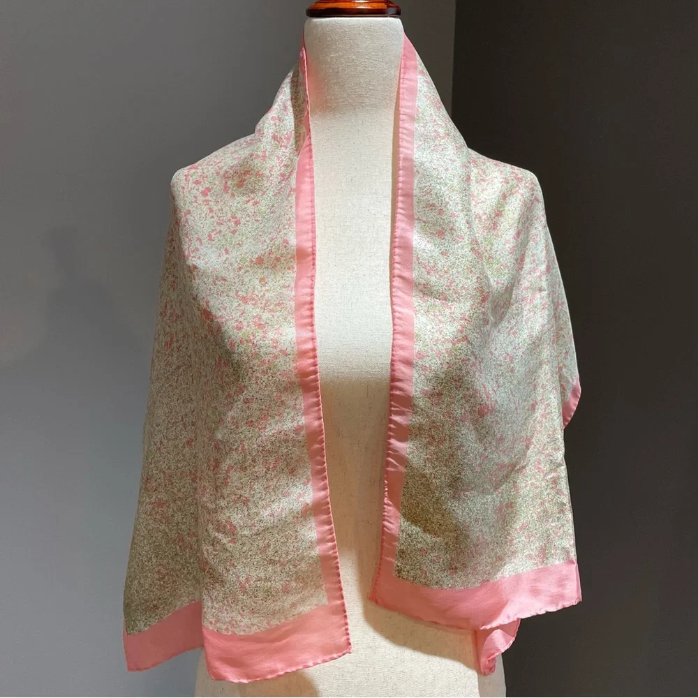 Echo 100% Silk Scarf 15x46 Rectangular Pink Cream Green Dainty and Feminine
